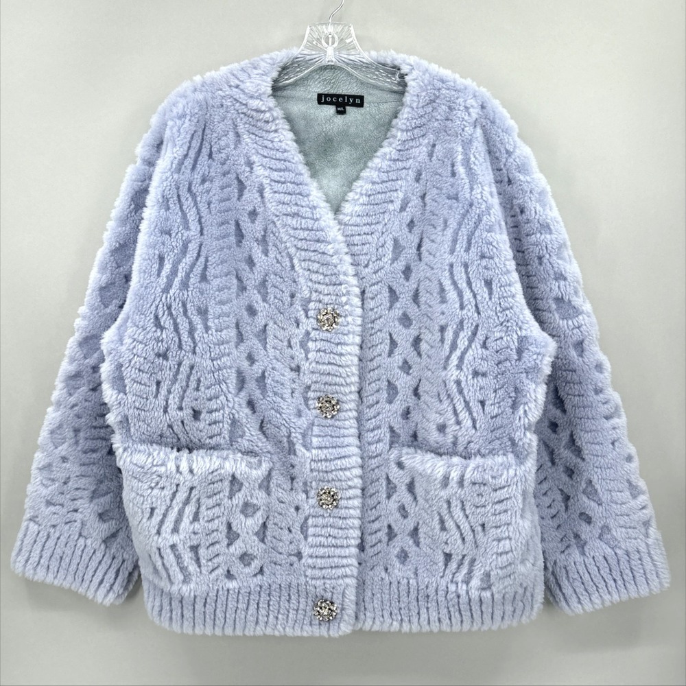 Jocelyn Jacket Womens M/L Purple Wool Shearling Geometric Rhinestone Button